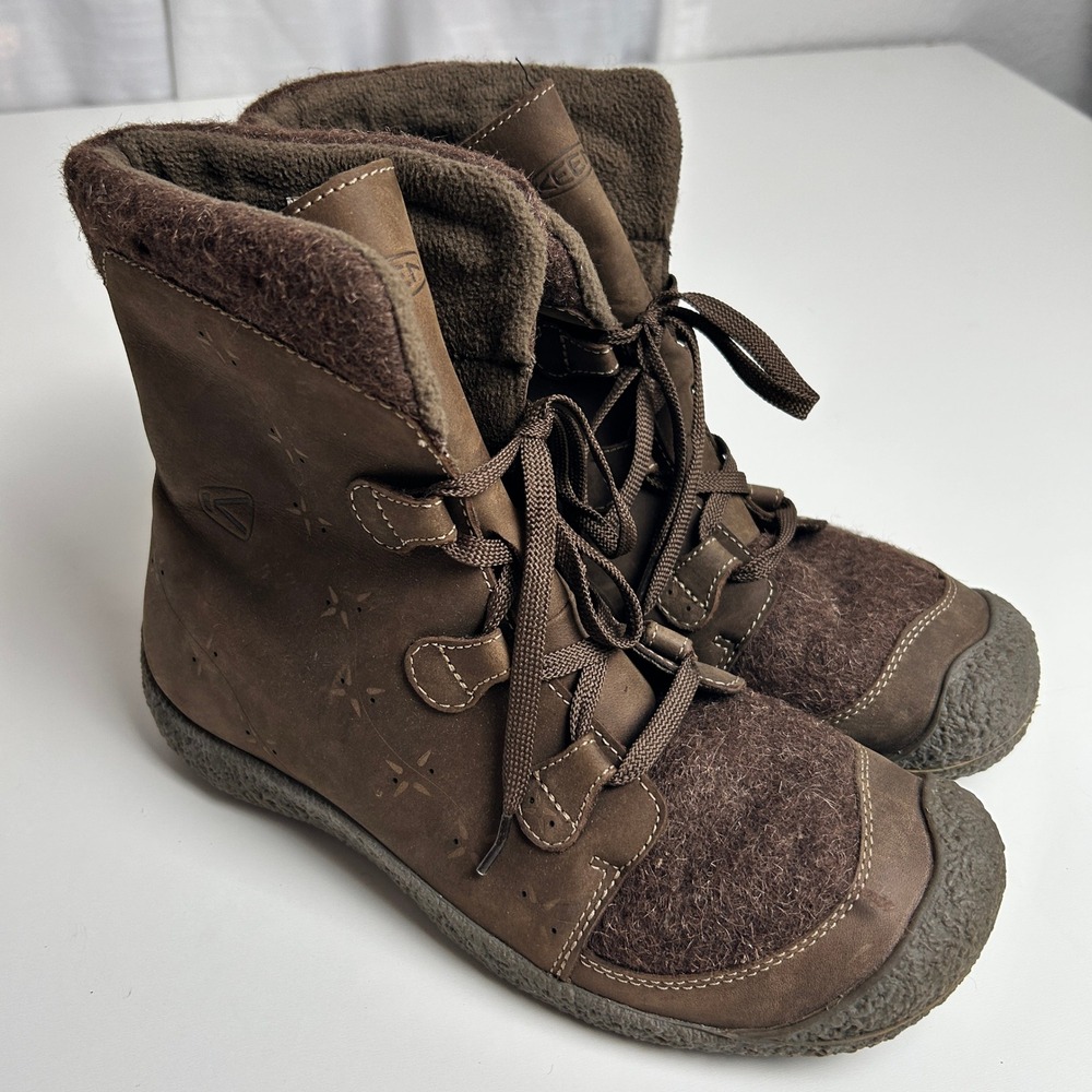 Keen Silverton Brown Leather Wool Ankle Boots Womens 9 Lace Up 5353-SLBK